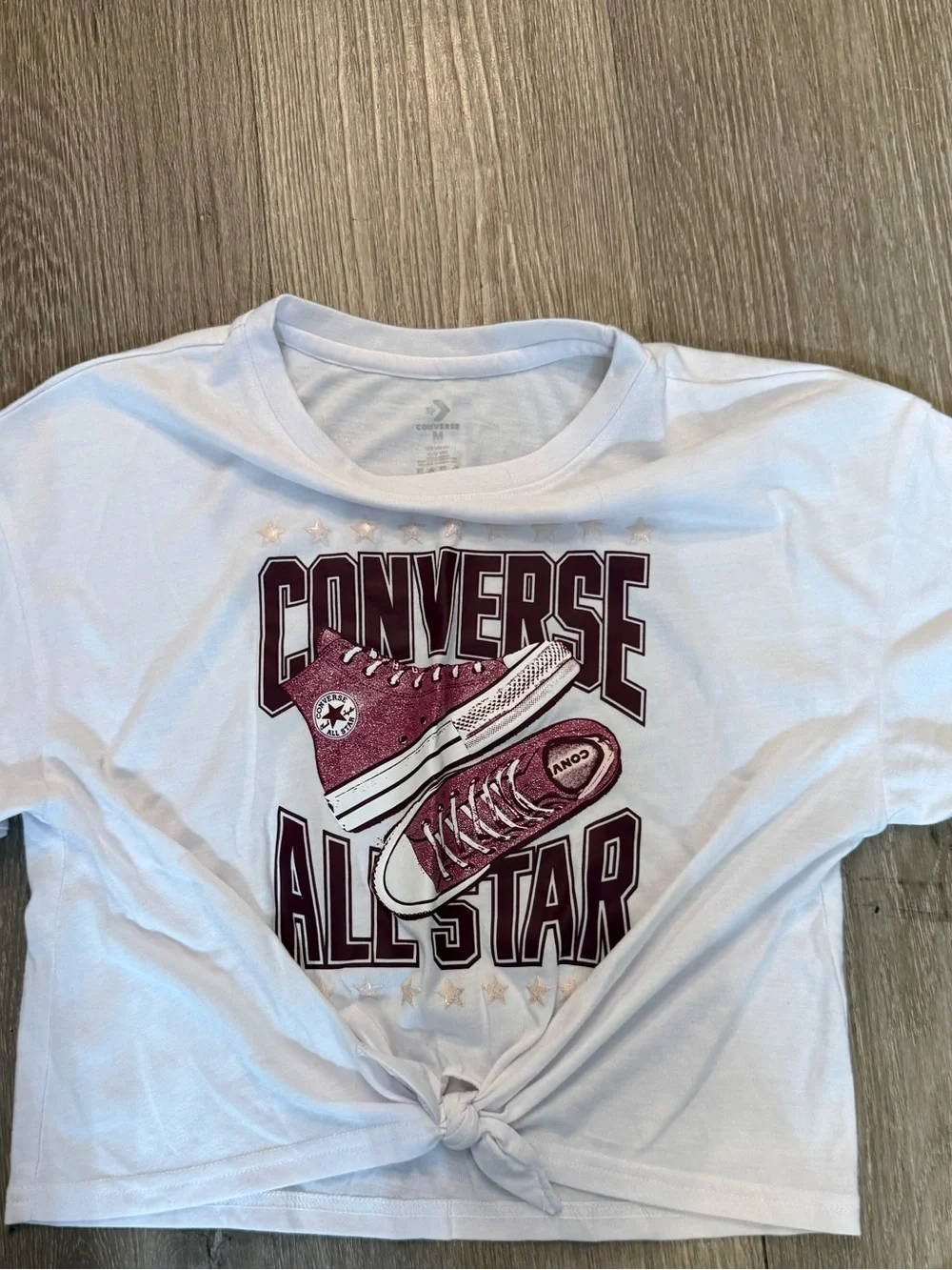Converse White Tee with Maroon Graphic All Star Sneakers